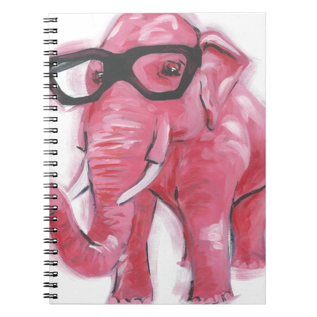 Caderno Espiral Dapper | Elefante Rosa Em Óculos (Frente)