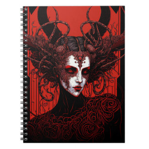 Caderno Espiral Dark Elf Demon Red Black Fantasy Art