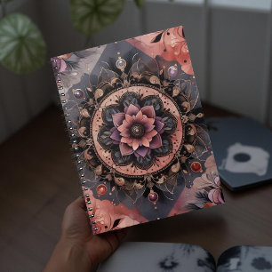 Caderno Espiral Dark Romance Burgundy Art Deco Floral Summer