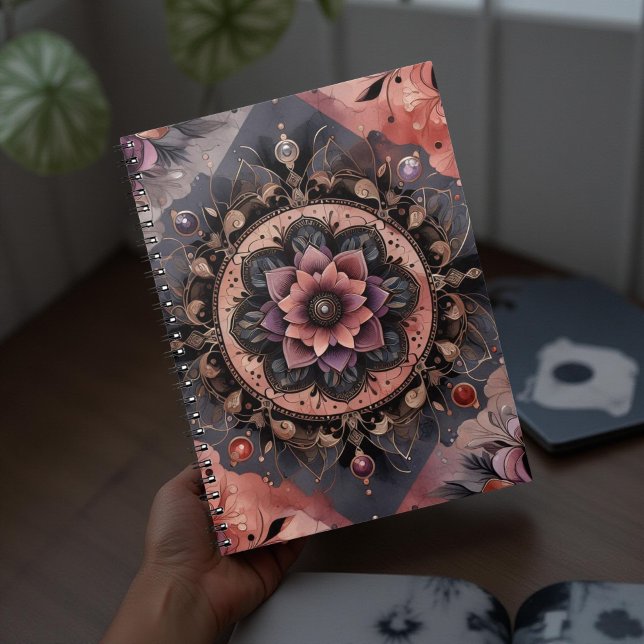 Caderno Espiral Dark Romance Burgundy Art Deco Floral Summer (Criador carregado)