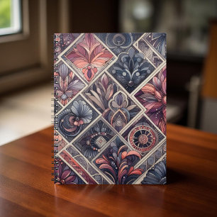 Caderno Espiral Dark Romance Burgundy Art Deco Floral Summer