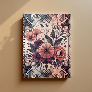Caderno Espiral Dark Romance Burgundy Art Deco Floral Summer