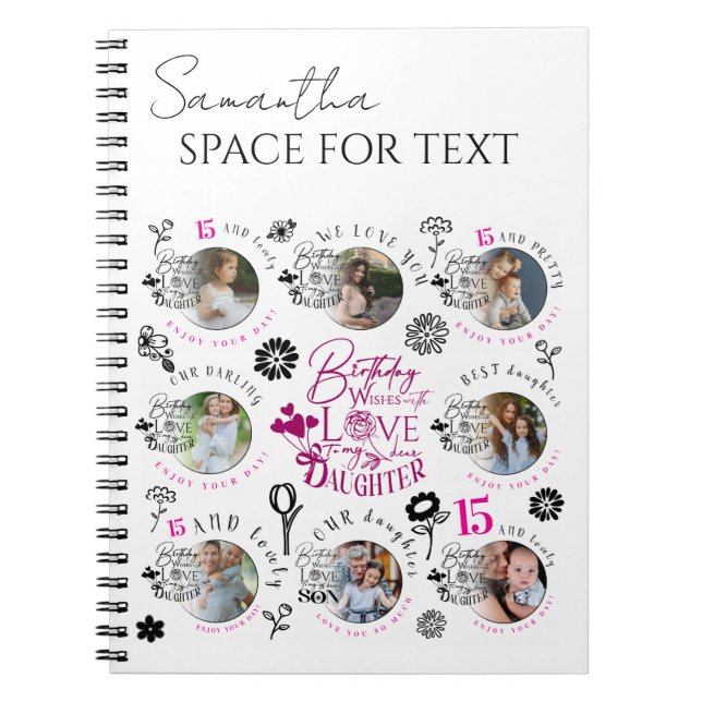 Caderno Espiral Daughter Birthday Photo Collage Typography  (Frente)
