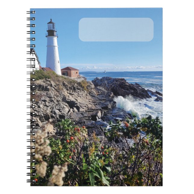 Caderno Espiral de 80 páginas com Farol de Maine n (Frente)