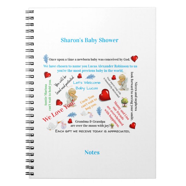 Caderno Espiral de Anotações para Chá de Bebê  (Frente)