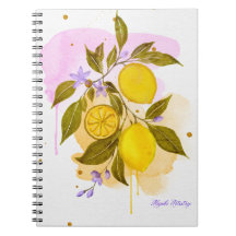 caderno espiral de aquarela solta de limões