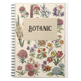 Caderno espiral de arte botânico floral vintage