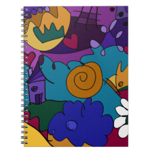 Caderno Espiral de Arte Doodle Colorido e Divertid