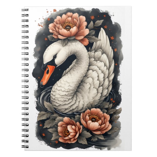 Caderno Espiral de Arte Floral "Cisne Coral" (Frente)