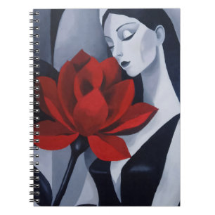 Caderno Espiral de Arte Moderno Mulher com Rosa Ve