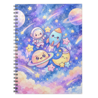 Caderno Espiral de Astronauta Fofo e Foguete