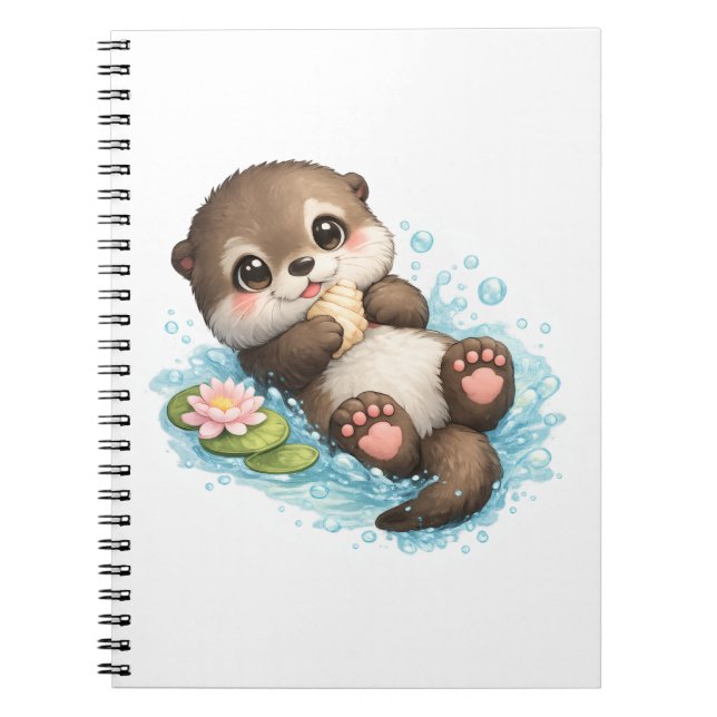 Caderno Espiral de Bebê Lontra Fofo Flutuando na Á (Frente)