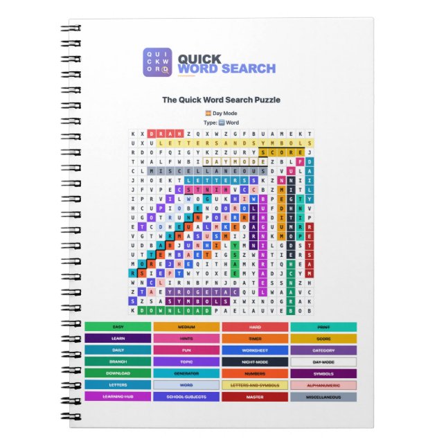 Caderno Espiral de Busca de Palavras Rápida Modo D (Frente)