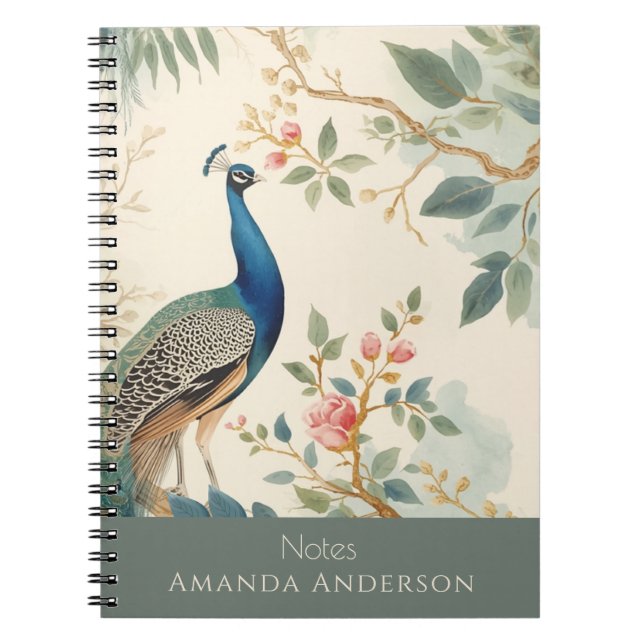 Caderno Espiral de Chinoiserie Pavão (Frente)