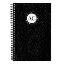 Caderno Espiral de Couro Preto com Monograma Moder