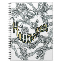 Caderno Espiral de Doces e Fitas de Halloween