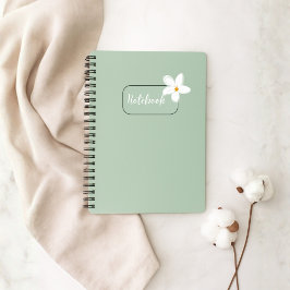 Caderno Espiral de Flor Personalizado Verde Sálvia