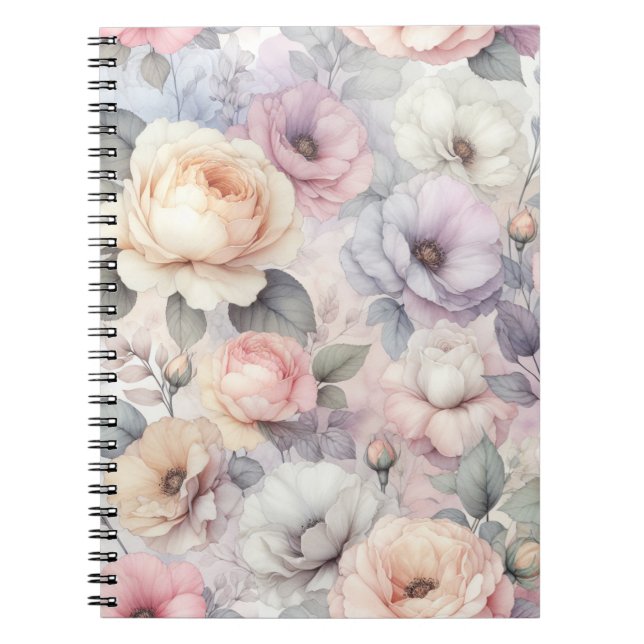 Caderno Espiral de Flores de Rosa Elegantes (Frente)