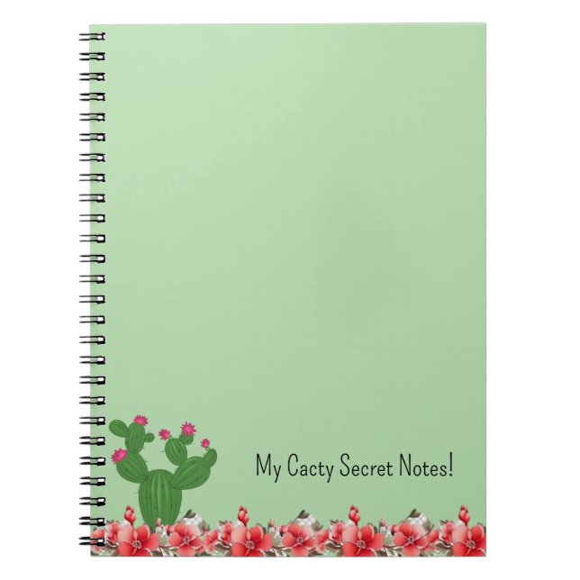 Caderno Espiral de Flores Laranja de Cactus Verde  (Frente)