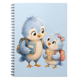 Caderno Espiral de Foto de Irmãos de Pássaro Azul