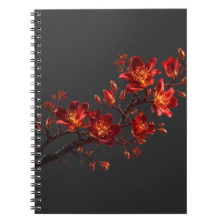 Caderno Espiral de Galho Floral Vermelho e Dourado
