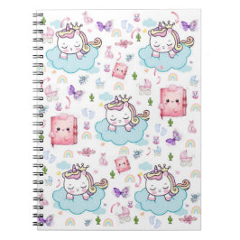 Caderno Espiral de Gato Arco-íris Unicórnio Rosa e