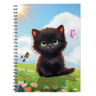 Caderno Espiral de Gato Preto Fofo