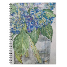 Caderno espiral de Hortênsias Azuis na Água