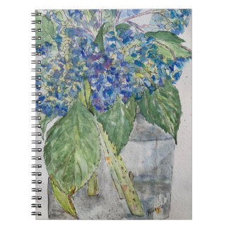 Caderno espiral de Hortênsias Azuis na Água