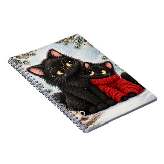 Caderno espiral de inverno da adorável mãe gata pr