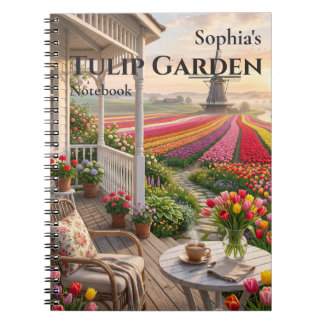 Caderno Espiral de Jardim de Tulipas Personalizado