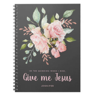 Caderno Espiral Dê-me Jesus Rosas Rosa Personalizadas Devocionais