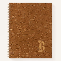 Caderno Espiral de Monograma Floral de Cobre Elega