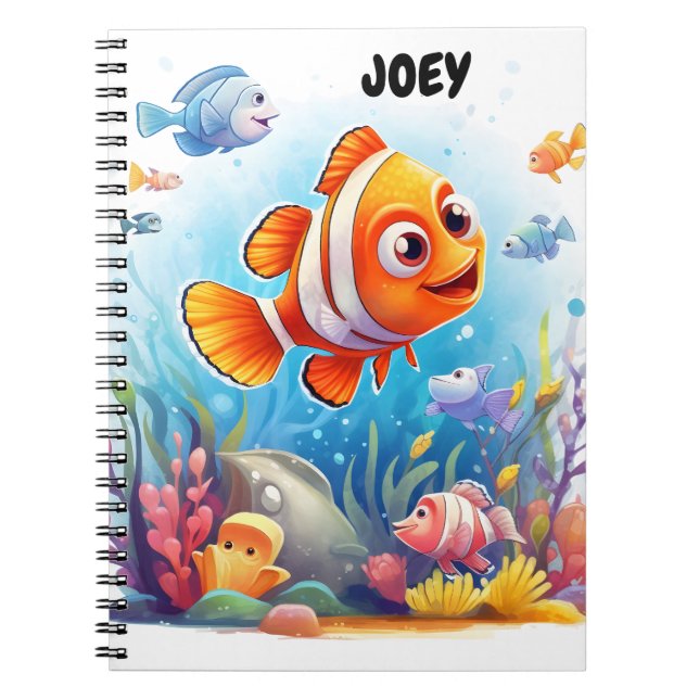 CADERNO ESPIRAL DE PEIXES COLORIDOS. (Frente)