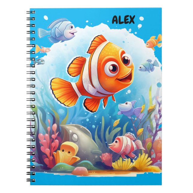 CADERNO ESPIRAL DE PEIXES COLORIDOS. (Frente)