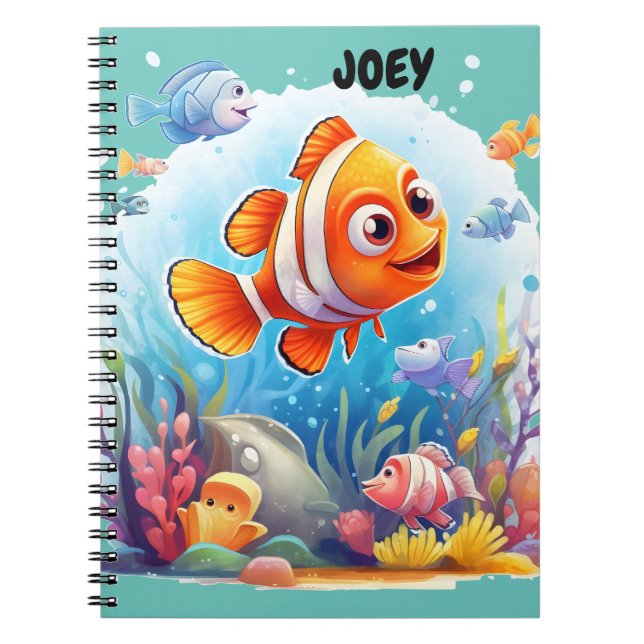 CADERNO ESPIRAL DE PEIXES COLORIDOS. (Frente)