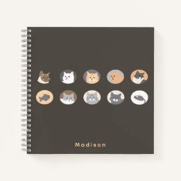 Caderno Espiral de Rostos de Gatos Personalizados