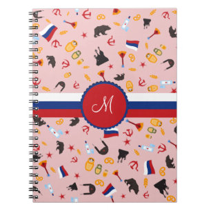 Caderno Espiral De Rússia com monograma do russo do amor