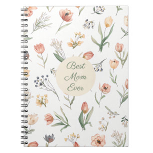 Caderno Espiral de Tulipa em Aquarela Melhor Mãe d