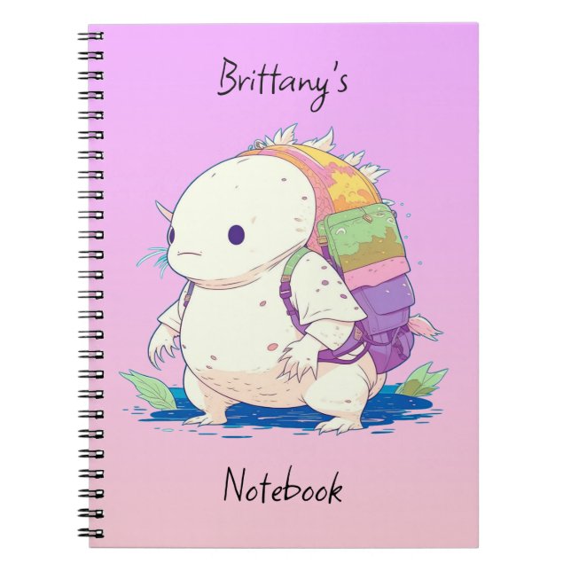 Caderno Espiral De volta à escola Axolotl Kawaii personalizado (Frente)