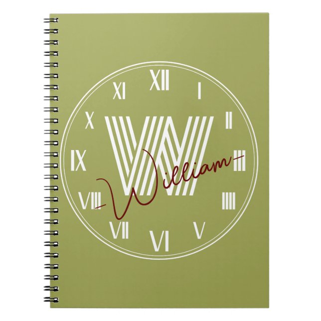Caderno Espiral De volta à escola Monogramada verde oliva  (Frente)