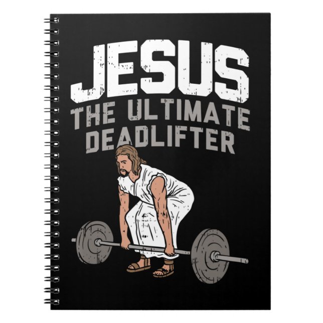 Caderno Espiral Deadlift Jesus I Christian Weightlifting Funny Wor (Frente)