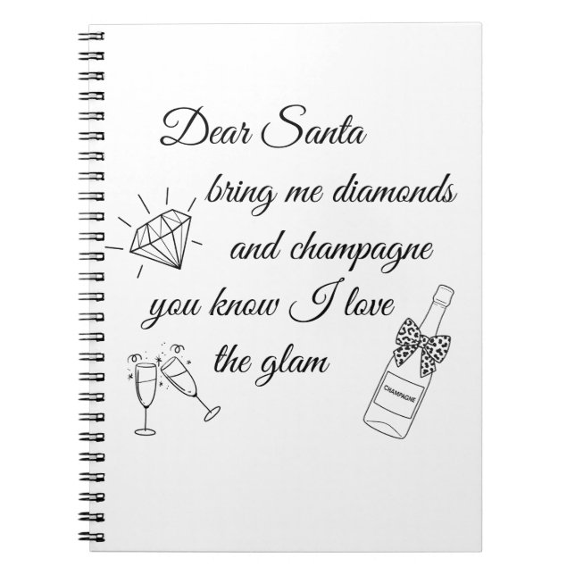Caderno Espiral Dear Santa Champagne & Diamonds Line Art Design (Frente)