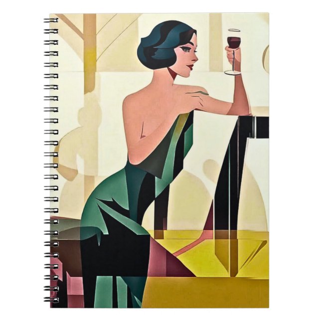 Caderno Espiral Deco Lady in Green Modern Art (Frente)