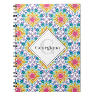 Caderno Espiral Deco Personalizado da Fonte Floral do Arco-Íris