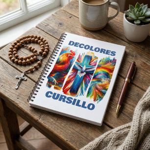 Caderno Espiral DeColores Cursilho Pincelada Galo Cruz Pomba