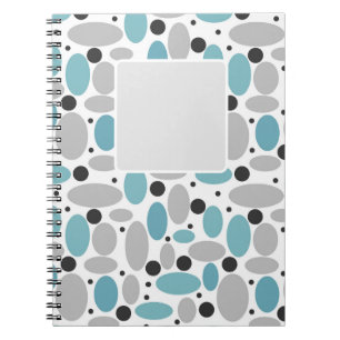 Caderno Espiral decor inicial do padrão retro da bolinhas da cinza
