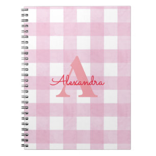 Caderno Espiral Decoração de Gingham Rosa