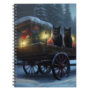 Caderno Espiral Decoração de Natal Black Cat Snowy Sleigh Ride