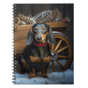 Caderno Espiral Decoração de Natal Dachshund Snowy Sleigh
